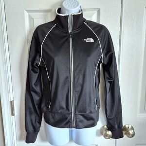 The North Face black white satin texture track jacket womens small